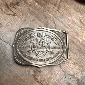 Jack Daniels Silver Belt Buckle with Embossed Medallion